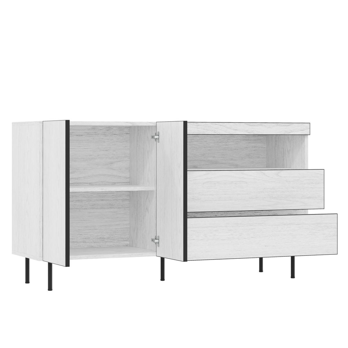 SIDEBOARD Weiß gekälkte Holzoptik, mit 1 Tür, 3 Schubladen und offenen Fächern, 140/42/77 cm - Weiß, Holzwerkstoff (140/77/42cm) - WISHDOR