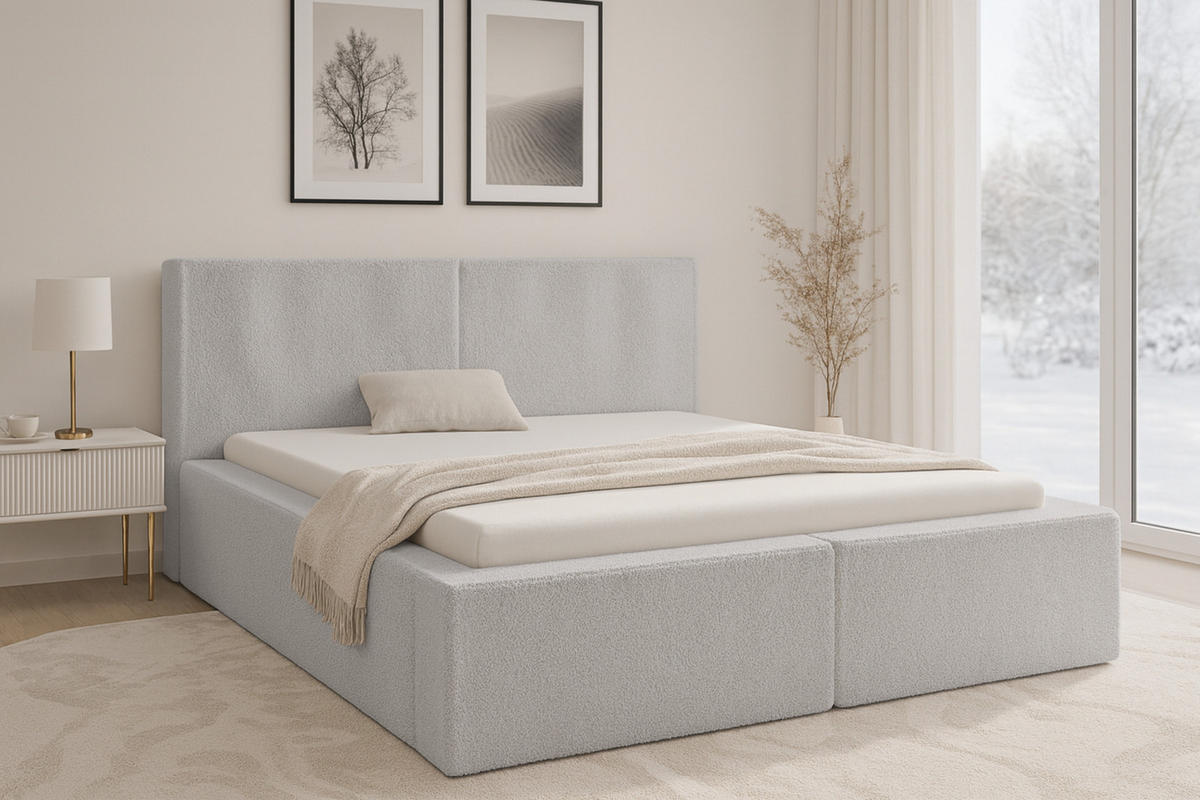 POLSTERBETT BERNO 180/200 in Boucle Hellgrau - Hellgrau, Holz/Holzwerkstoff (180/200cm) - Deine Möbel 24
