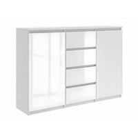 KOMMODE Weiß Hochglanz 120 cm – Sideboard mit 2 Türen und 4 Schubladen - Weiß Hochglanz, Holzwerkstoff (120/99/35cm) - EMIX24