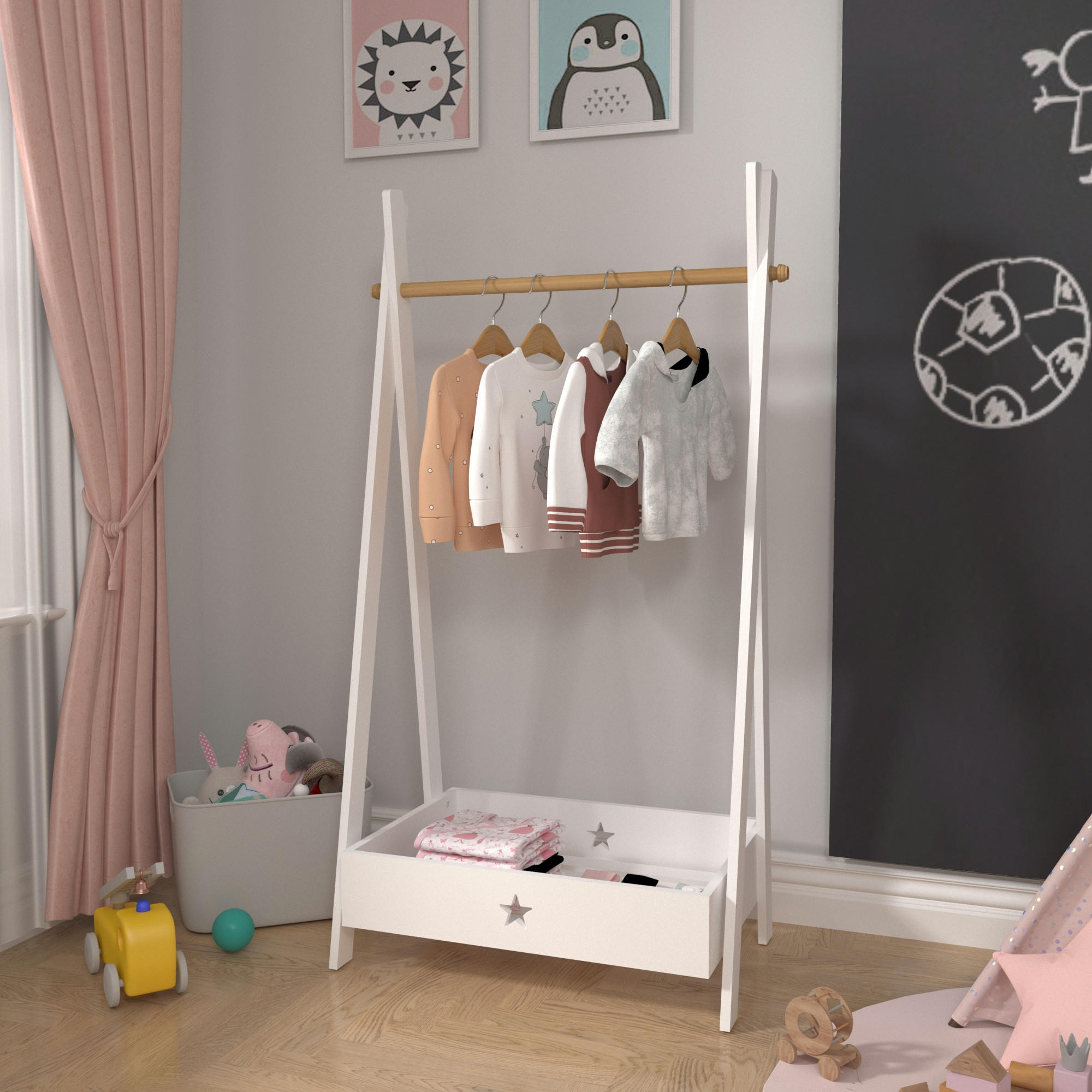 KINDERGARDEROBE Laxe - Weiß, Holzwerkstoff (73/126/43cm) - [en.casa]