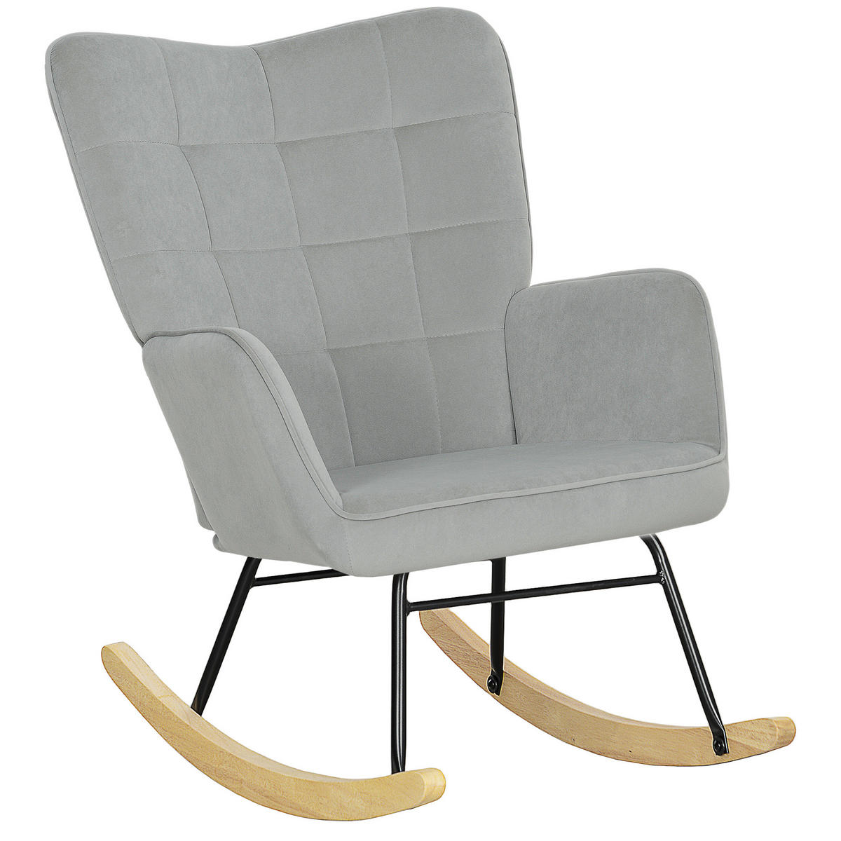 SCHAUKELSTUHL, Schaukelsessel mit Samtoptik, Armlehne für Wohnzimmer, Hellgrau - Hellgrau/Naturfarben, Buchenholz/Textil (98/101/71cm) - HOMCOM
