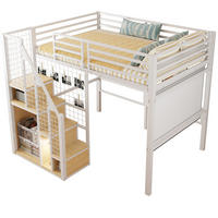 HOCHBETT aus Metall 140x200 cm in Weiß mit Treppe & Stauraum - Weiß, Metall (140/200cm) - Modfu