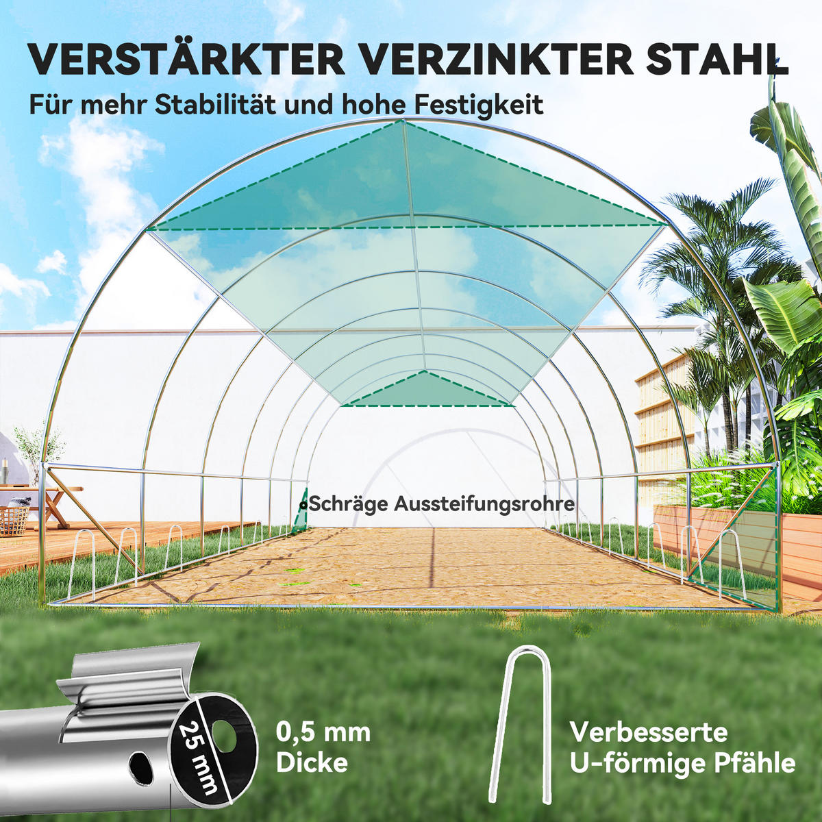 FOLIOVÝ TUNEL, 600L x 300B x 198H cm - zelená barva, plast (300/198/600cm) - Outsunny