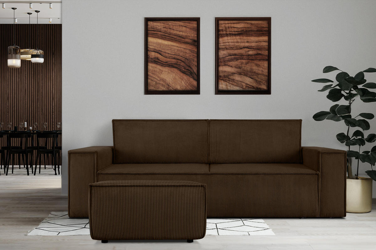 SITZPOUF NAPI gefederte Sitzfläche, dunkelbraun - Dunkelbraun/Schwarz, Textil (83/45/83cm) - KONSIMO®