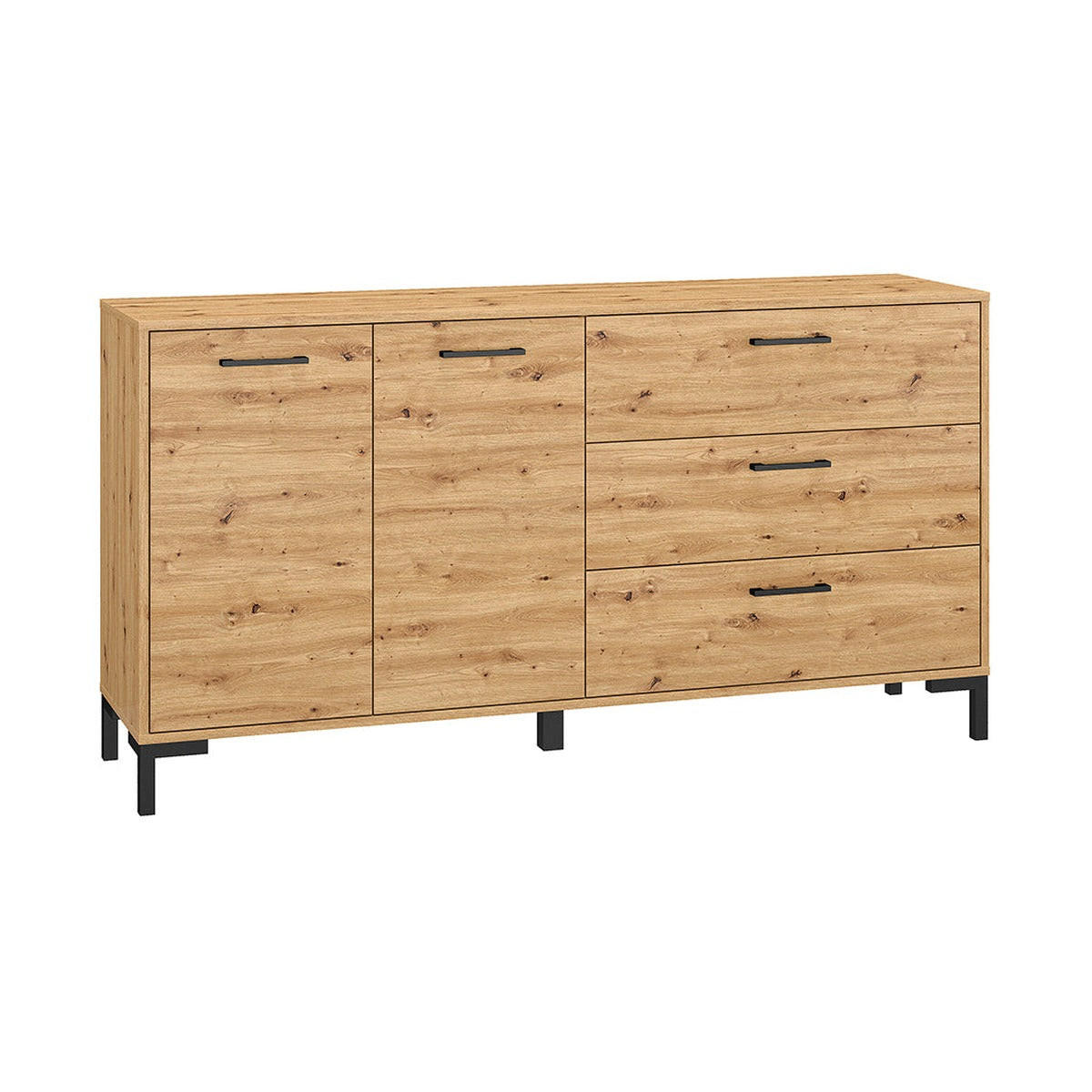 KOMMODE – 159 cm – Nevio – Schwarz / Eichefarben – KM-020 - Eichefarben/Schwarz, Holzwerkstoff (159/83/40cm) - hi-markt