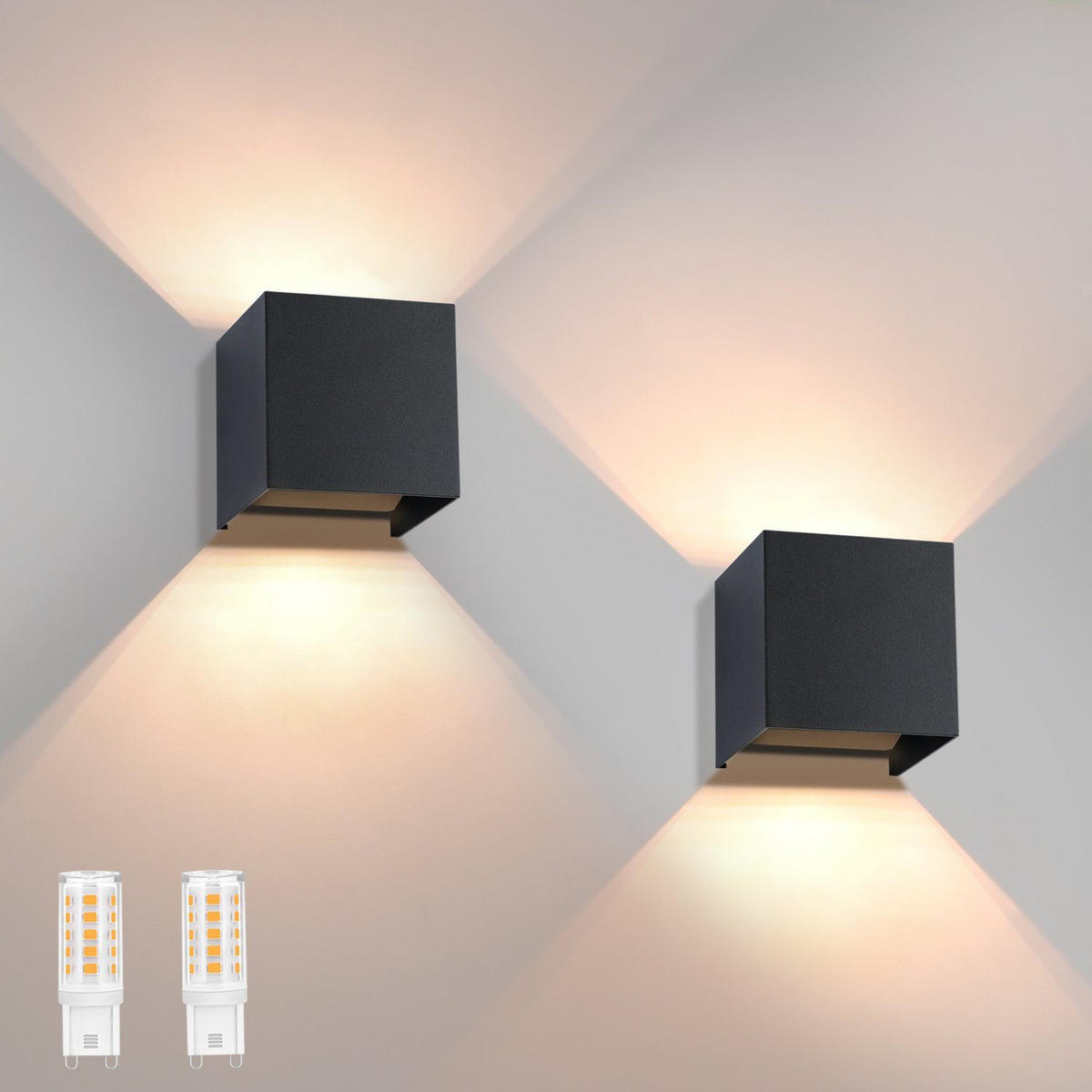 WANDLEUCHTE Inspiration 2er-Set - Schwarz, Metall (10/10/10cm) - Nettlife