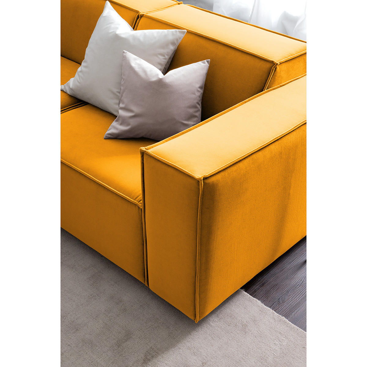 ECKSOFA mit Ottomane - Gelb/Schwarz, Kunststoff/Textil (260/234cm) - home24