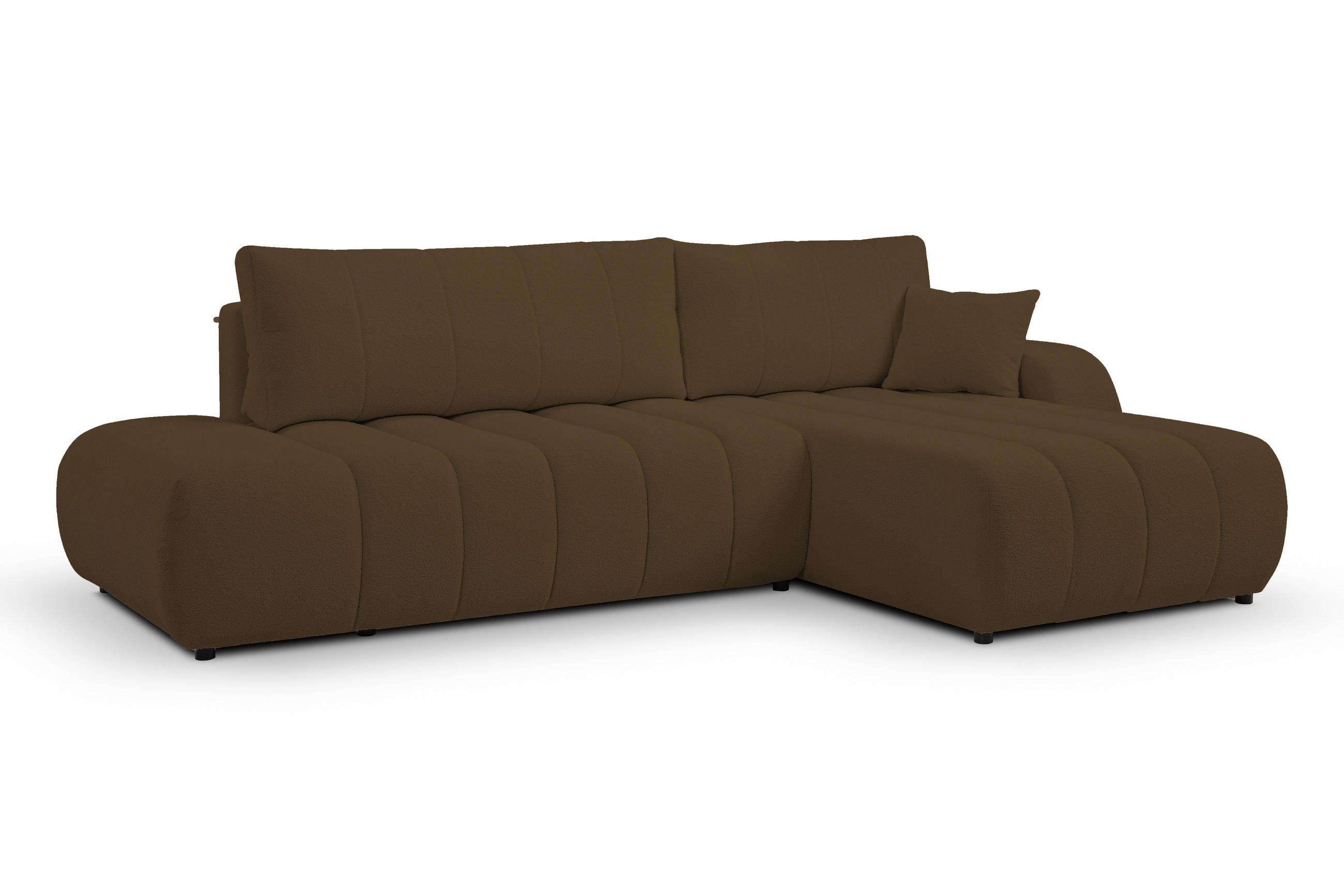 ECKSOFA Baloo mit Schlaffunktion und Bettkasten, komfortable Polsterung, Stoffbezug, lose Rückenkissen, freistehend, RECHTS, 276x176x88 cm, Brown - Braun, Holz/Textil (276/176cm) - DomoHome