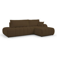 ECKSOFA Baloo mit Schlaffunktion und Bettkasten, komfortable Polsterung, Stoffbezug, lose Rückenkissen, freistehend, RECHTS, 276x176x88 cm, Brown - Braun, Holz/Textil (276/176cm) - DomoHome