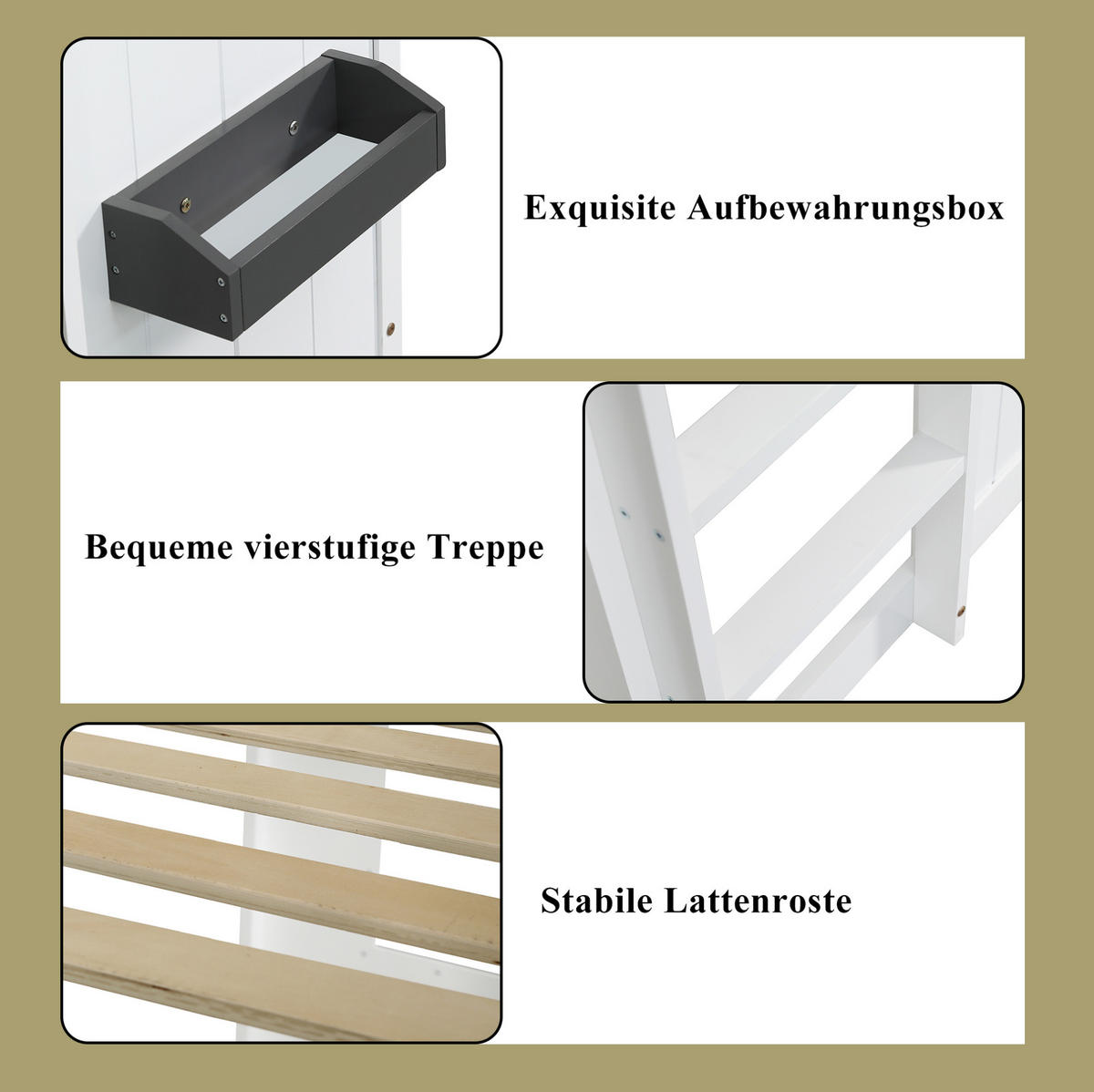 ETAGENBETT mit Treppe, 90/200 cm, Weiß/Grau, mit Fenstern - Weiß, Holz (90/200cm) - MIVRAY