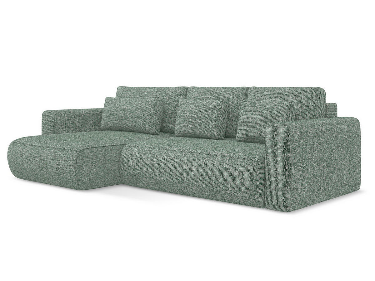 ECKSOFA mit Schlaffunktion Strukturstoff Stoff Grün - Schwarz/Hellgrün, Kunststoff/Textil (149/278cm) - Makamii