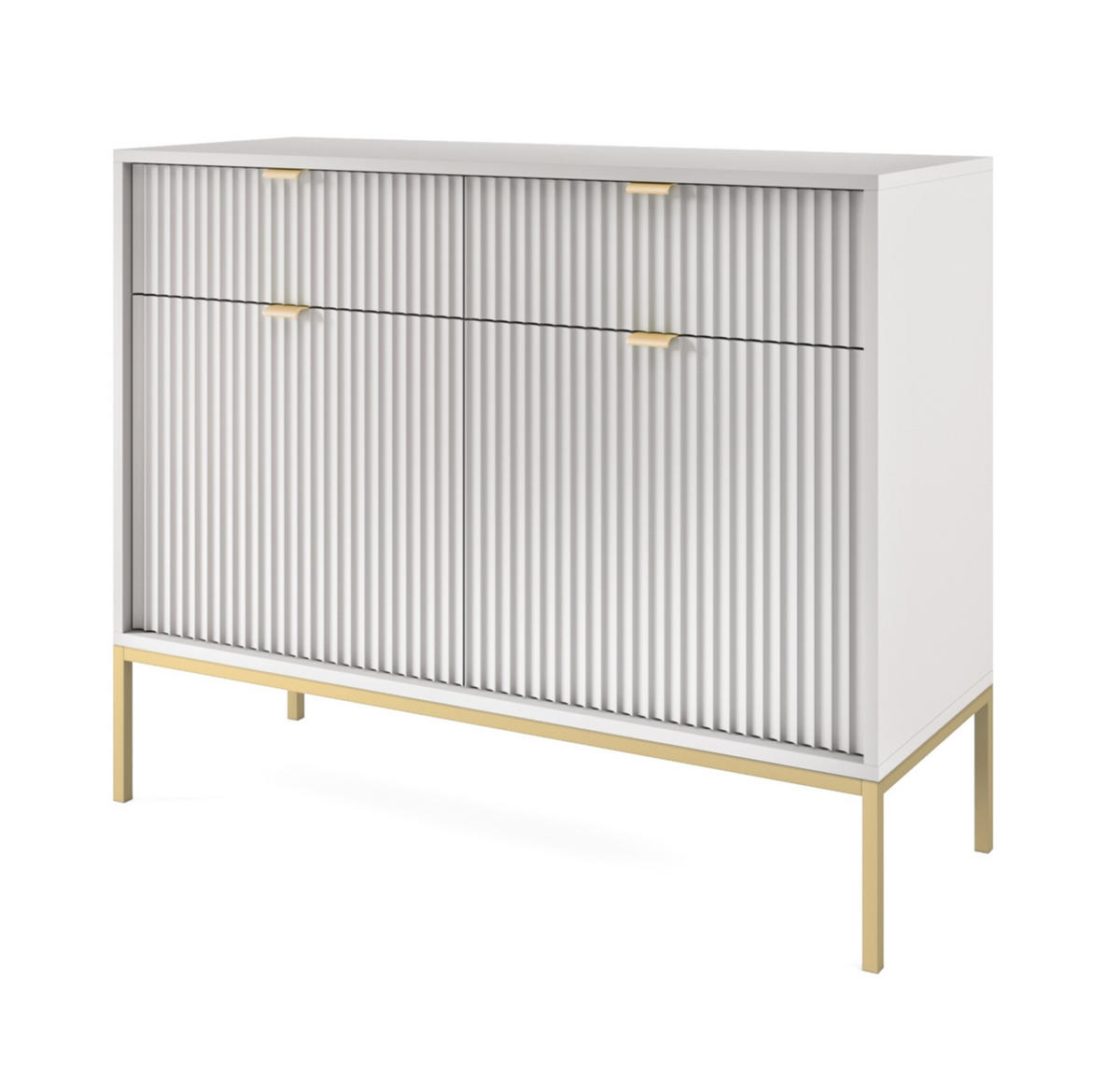 SIDEBOARD Eternas 2T 2S Grau 104/83/39 cm – goldene Füße, mit geriffelten Fronten - Goldfarben/Grau, Holzwerkstoff (104/83/39cm) - AX Living