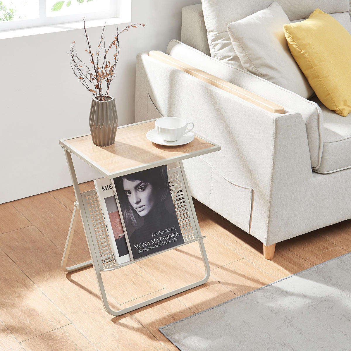 BEISTELLTISCH Jäller - Eichefarben/Beige, Holzwerkstoff/Metall (40/30/48cm) - [en.casa]