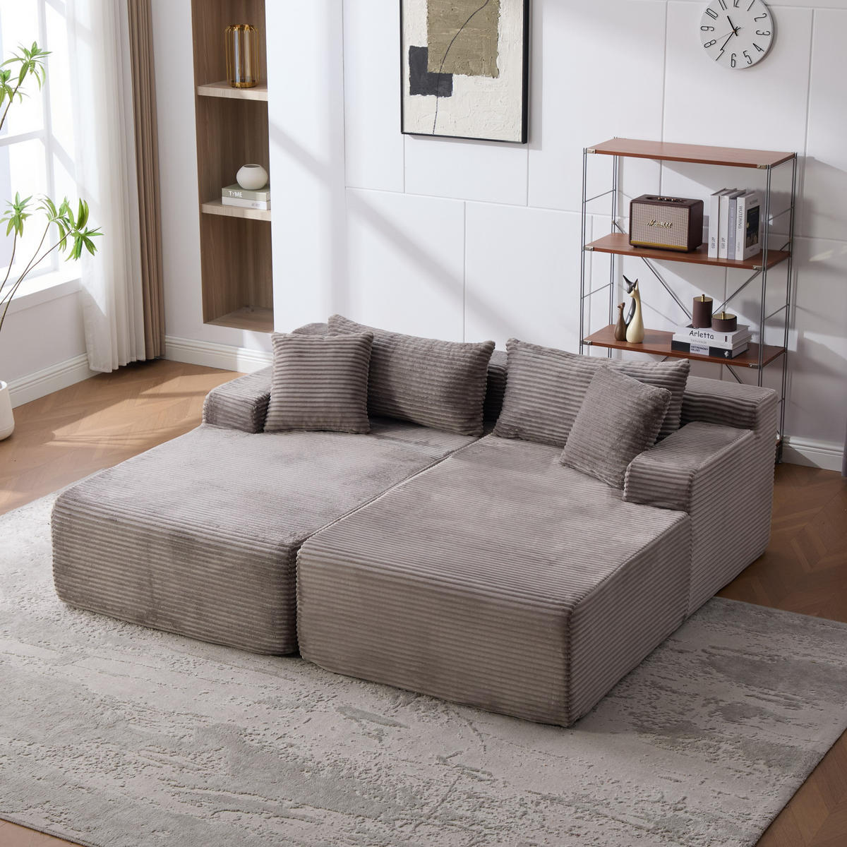 SOFAELEMENT 200/174/74.5 cm Grau mit 30D hochelastischem Schaumstoff und rutschfestem Boden - Grau, Textil (174/74.5/200cm) - Oxeza