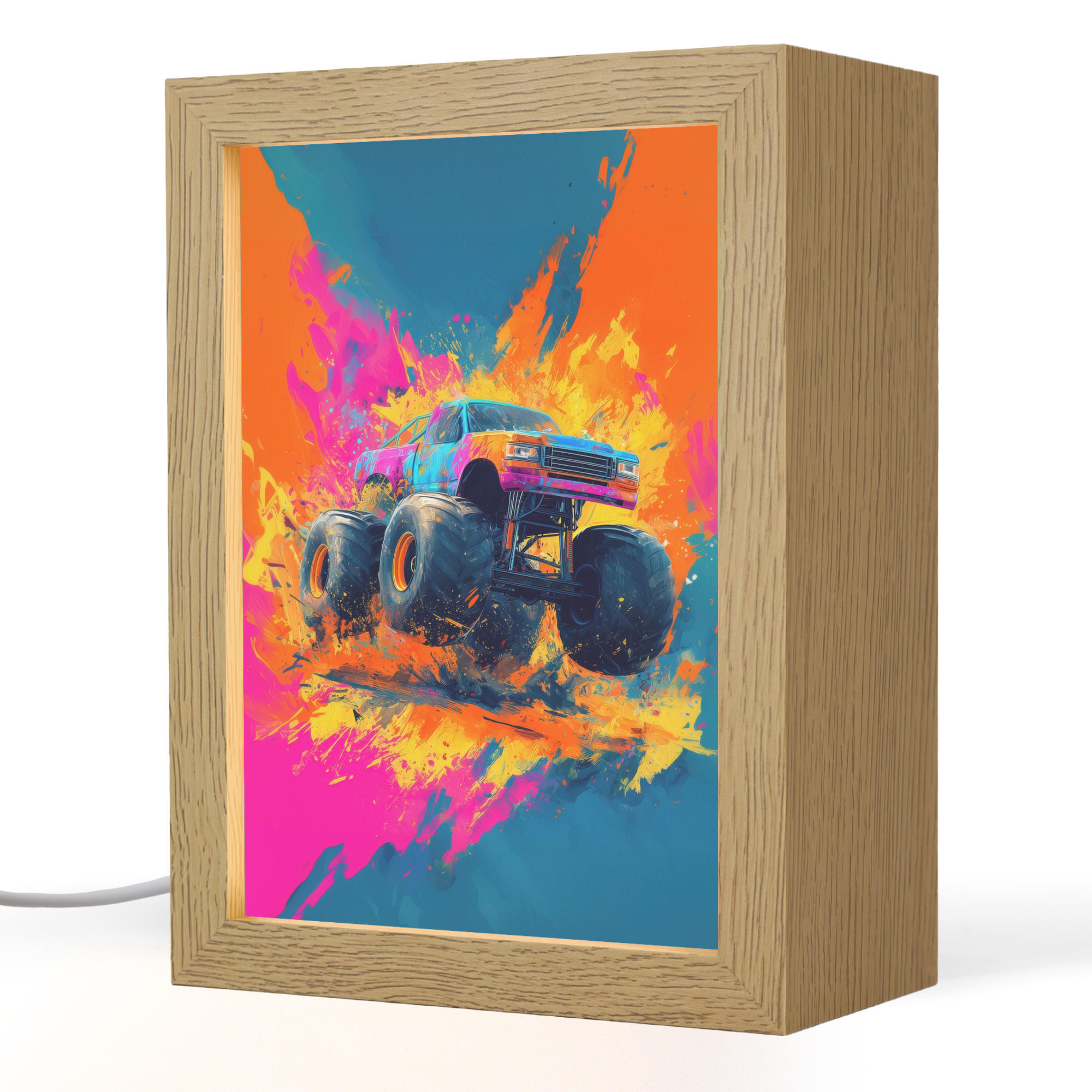 NACHTTISCHLAMPE Monstertruck - Abstrakt - Farbspritzer - Farbenfroh 15x20 cm - Pink, Holzwerkstoff (8/15/20cm)