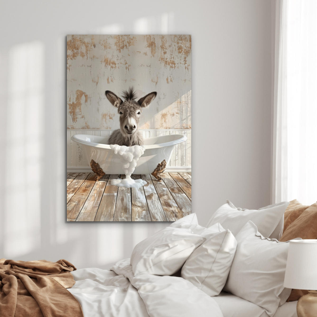 METALLBILD Esel - Tiere - Badewanne - Schaumstoff 60x90 cm - Weiß, Metall (60/90cm) - MuchoWow