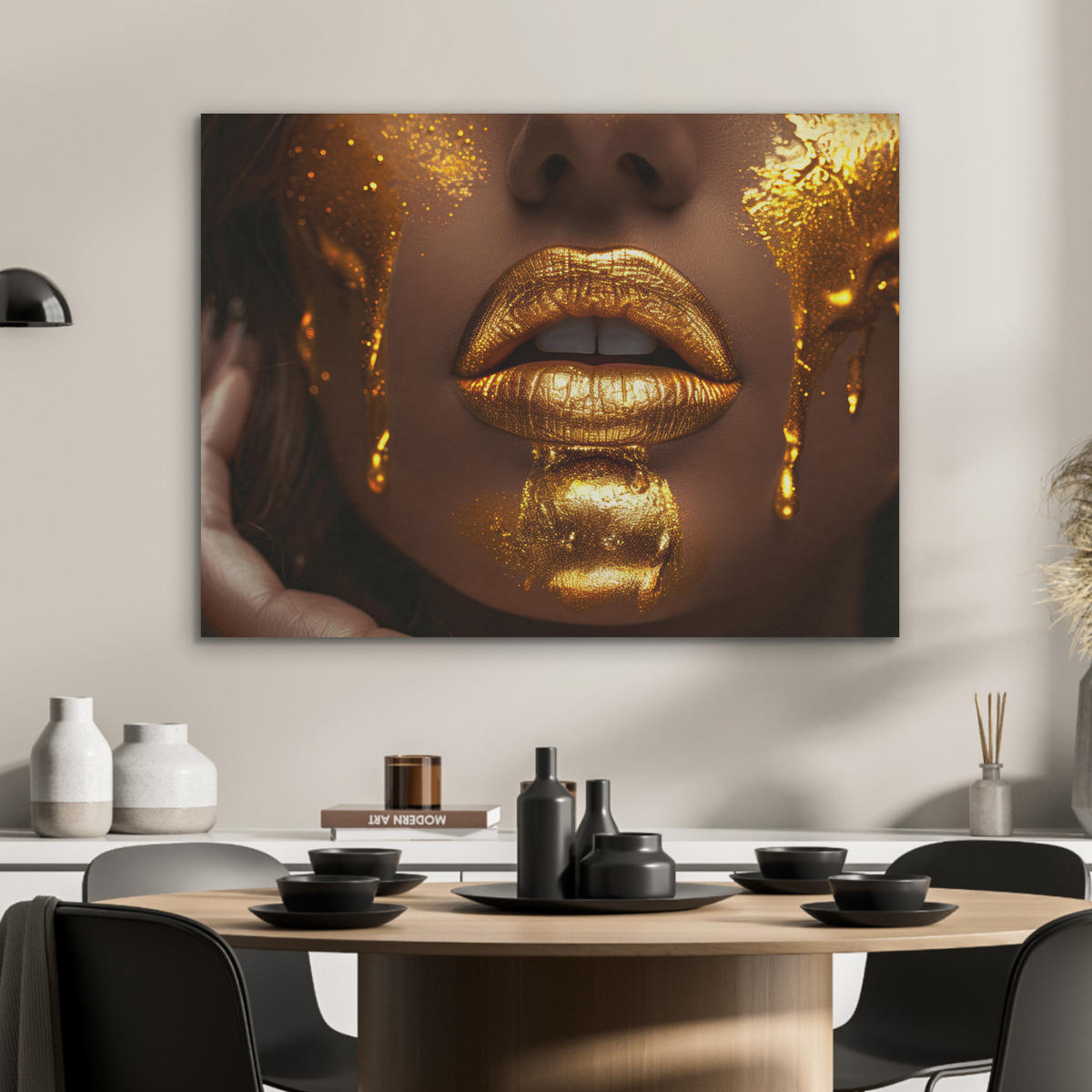 AKUSTIKPANEEL Frau - Gold - Luxus - Porträt 80x60 cm - Goldfarben, Textil (80/0.9/60cm) - MuchoWow