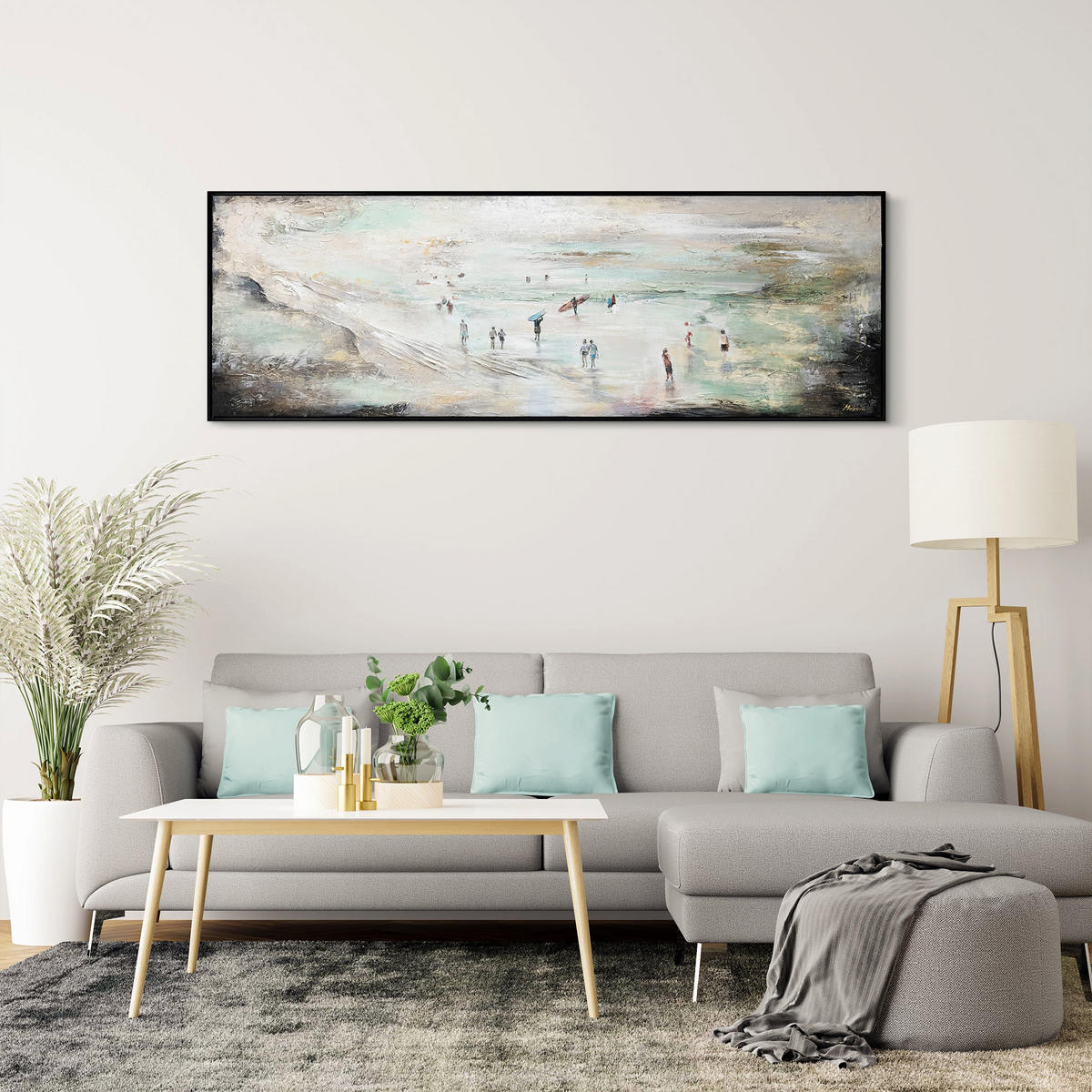 GEMÄLDE Wellenreiten Schattenfugenrahmen Schwarz 150x50 cm - Schwarz, Holz (150/50cm) - YS-art gallery
