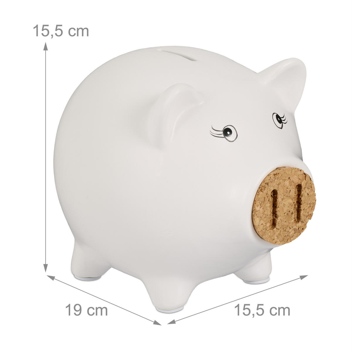 SPARSCHWEIN - Weiß, Naturmaterialen/Stein (15.5/15.5/19cm) - Relaxdays