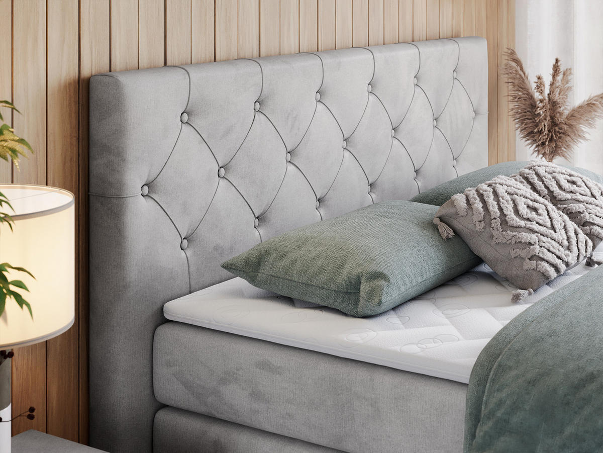 BOXSPRINGBETT KING VELEN 160/200 Hellgrau Velvet - H4 - Hellgrau, Holz/Textil (160/200cm) - MKS