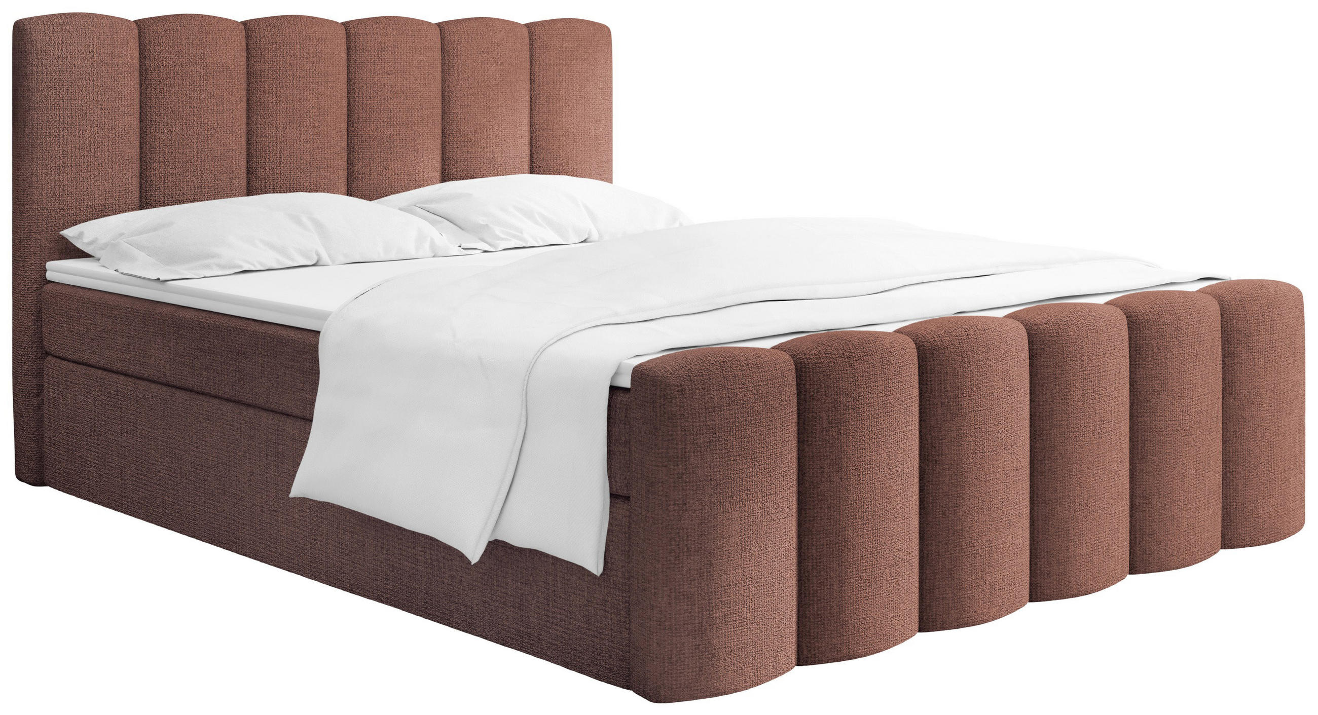 BOXBETT Serenity mit Bettkasten, Terrakotta Chenille 140x200 cm – inkl. H4 Taschenfederkern Matratze & Foam Topper - Terracotta/Schwarz, Holz/Holzwerkstoff (140/200cm) - WFL GROUP
