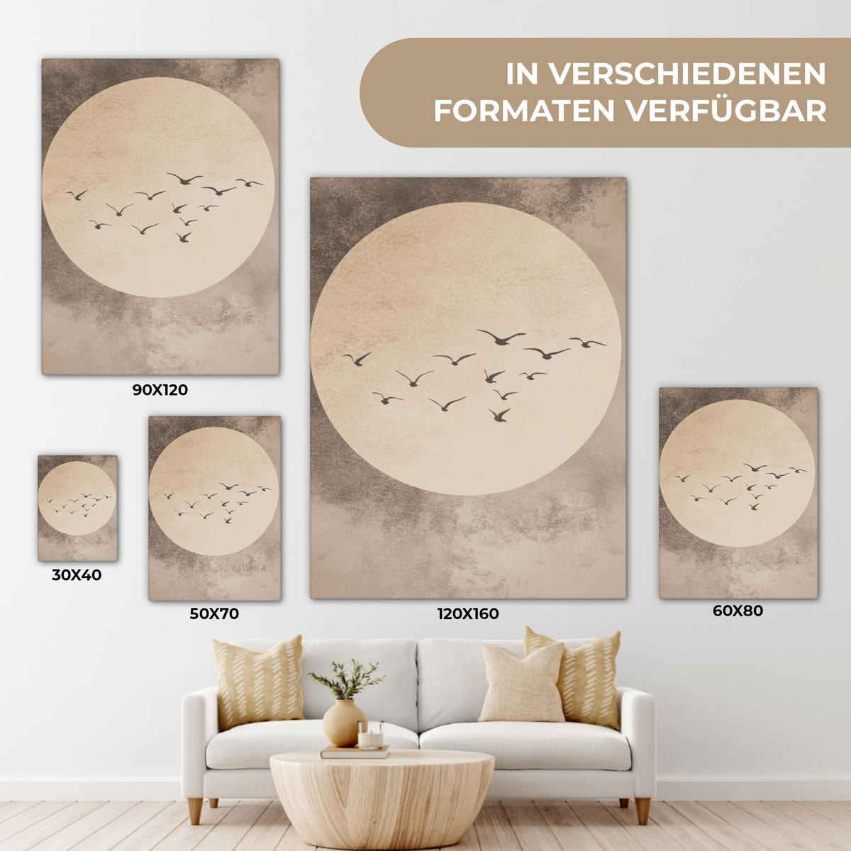 LEINWANDBILD Vogel - Beige - Japanisch 60x80 cm - Taupe, Textil (60/80cm) - MuchoWow