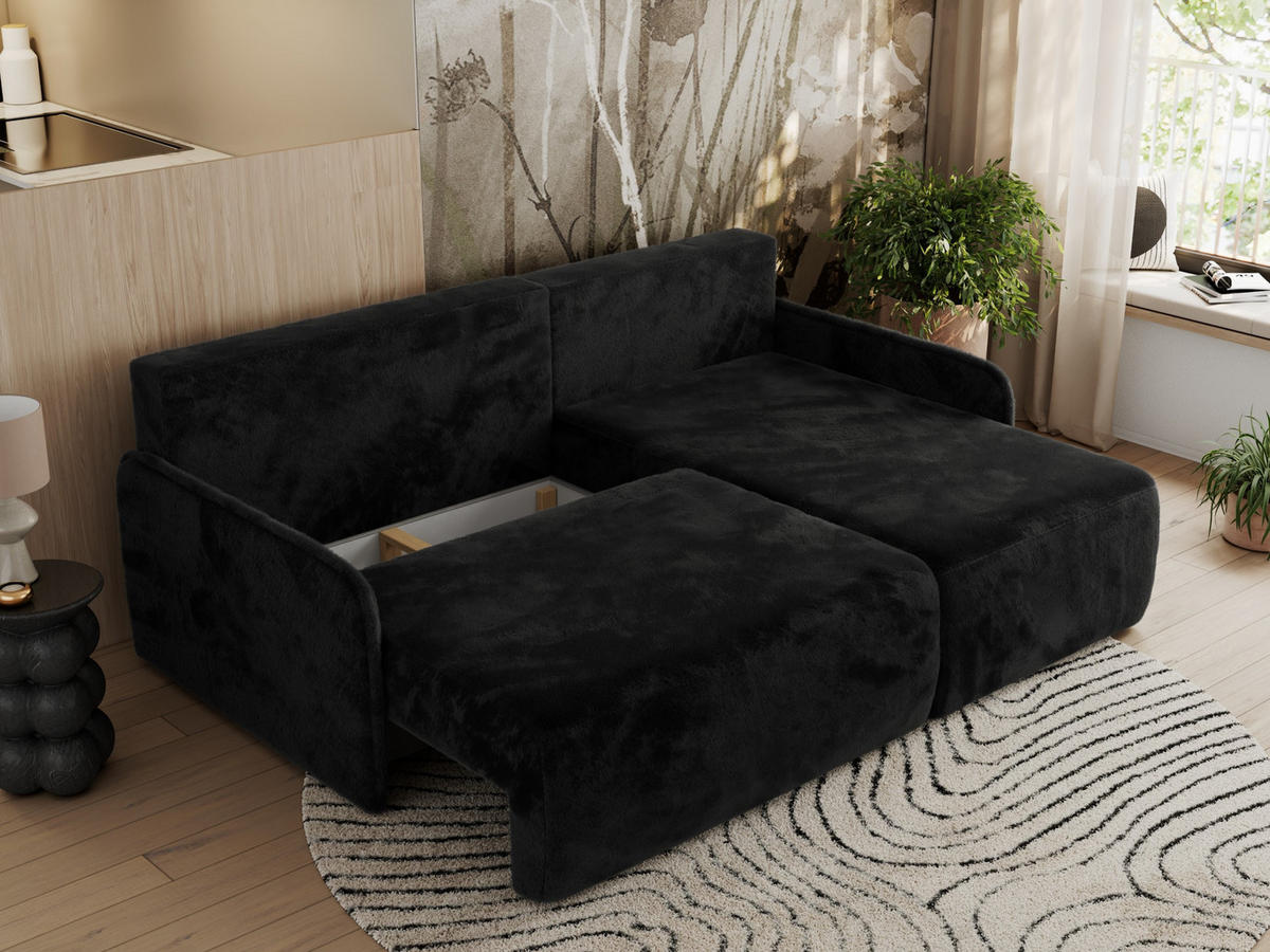 ECKSCHLAFSOFA ARPA L Schwarz Plüsch - rechts - Schwarz, Kunststoff/Textil (150/198cm) - MKS