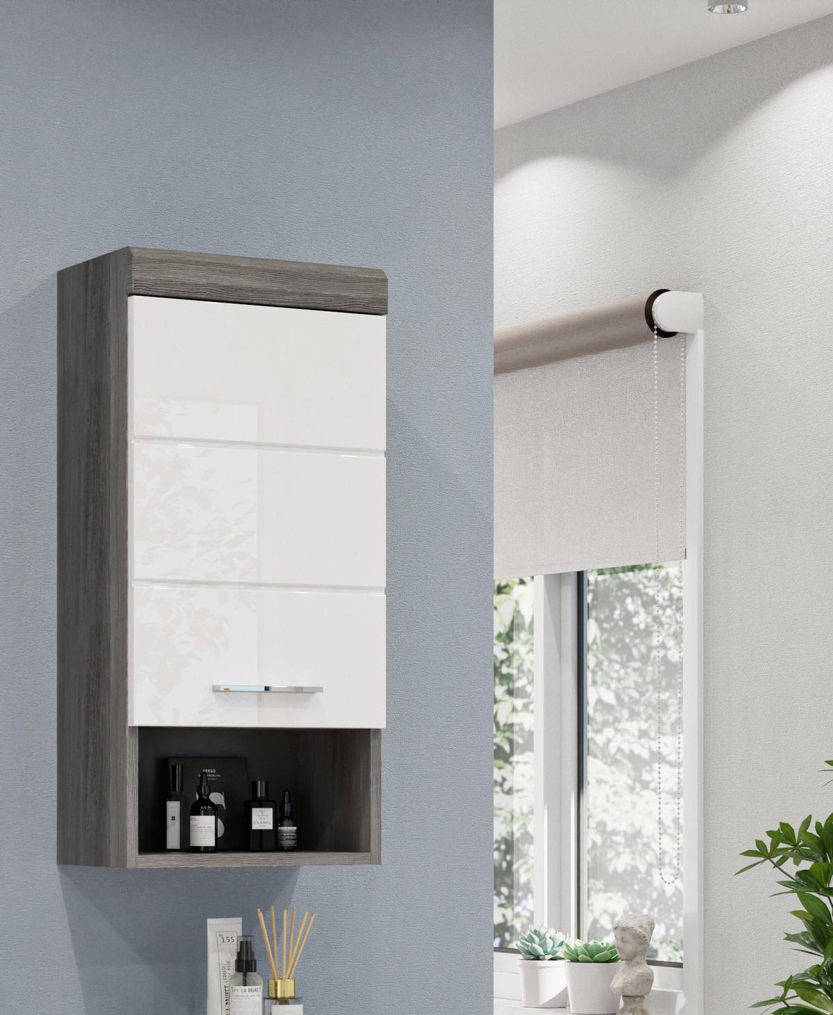 HÄNGESCHRANK Scout Bad in Rauchsilber Nachbildung und weiß hochglanz B/H/T: 37x79x24 cm - Anthrazit, Holz (37/79/24cm)