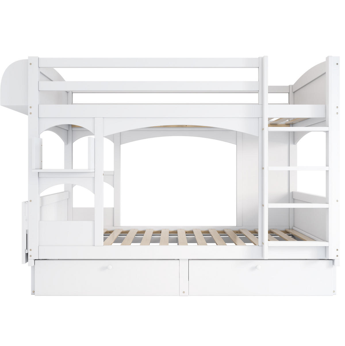 KATNI krevet od masivne borovine 90x200 i 140x200 cm bijela i prirodna s toboganom, stepenicama i prostorom za odlaganje - bijela, drvo (140/200cm) - Modfu