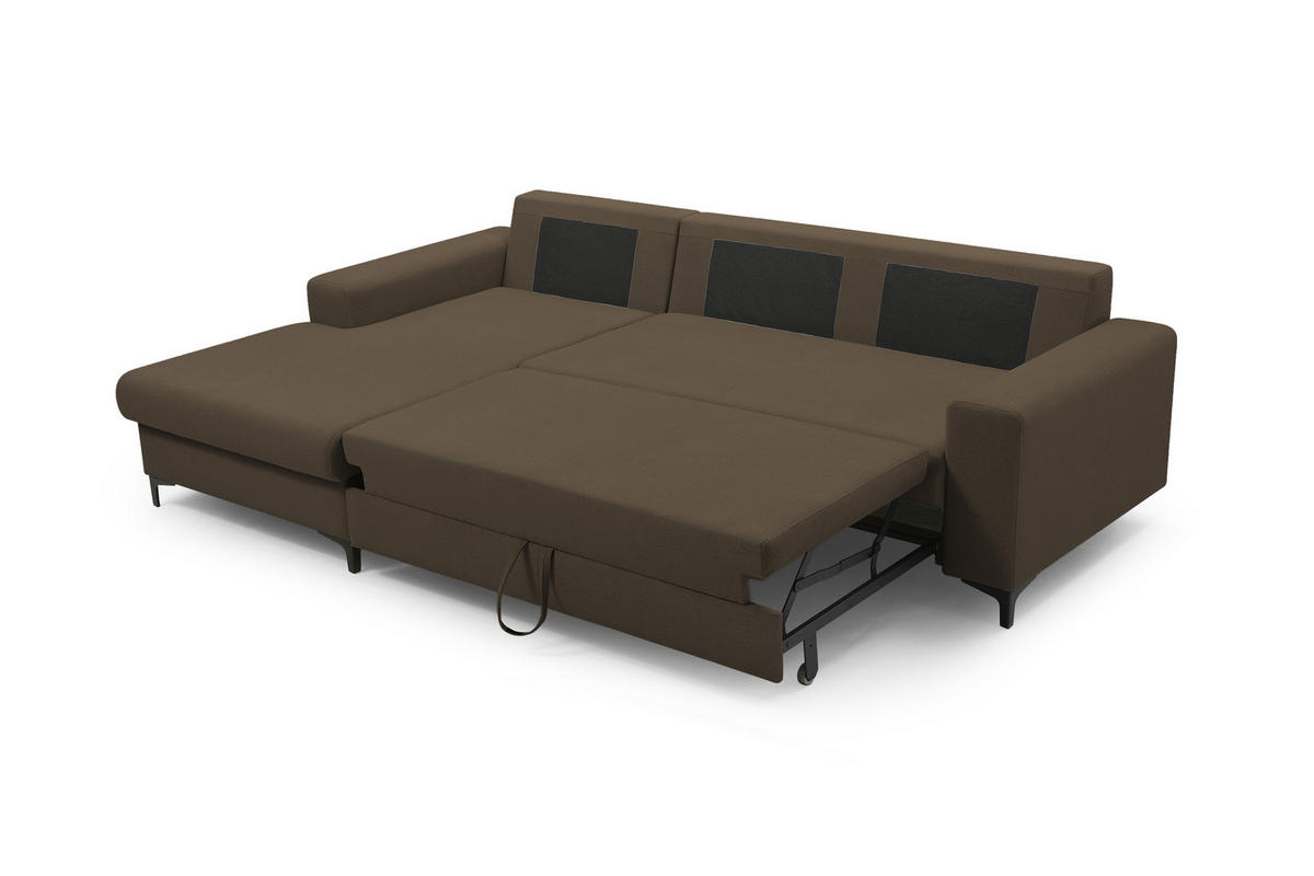 ECKSOFA AVRA L-förmig, mit Stauraumbehälter-in RINO-Stoff, Komfort & Eleganz, lose Rückenkissen, freistehend, LINKS 165x251x85 cm Brown - Braun, Holz/Textil (165/251cm) - DomoHome