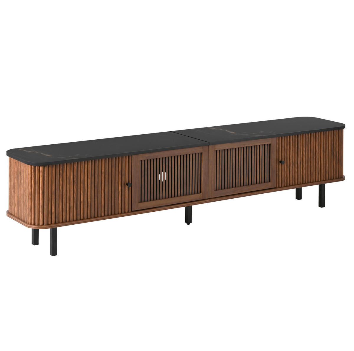 TV-LOWBOARD 190/35/45 cm mit Schiebetüren, Gitterfront und viel Stauraum, Nussbaum - Braun, Holzwerkstoff (190/45/35cm) - Redom