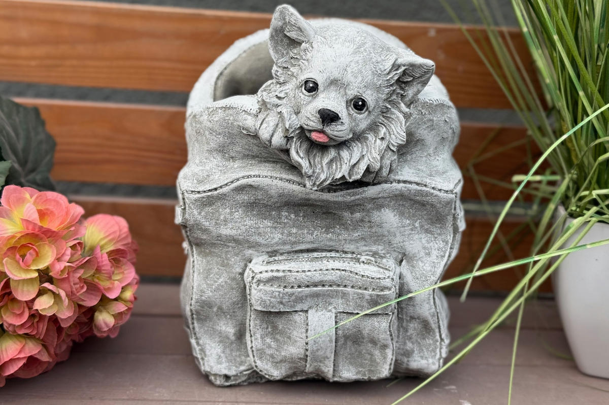 STEINFIGUR Chihuahua in Handtasche, Frostfest, Steinguss - Grau, Stein (20/25/18cm) - stoneandstyle
