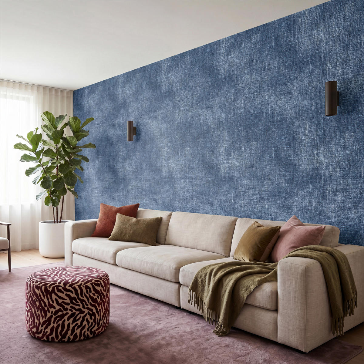 TAPETE - Leinen - Textur - Muster - Denim - Rustikal - 400x200 cm - Blau, Papier (400/200cm) - OnlyWow