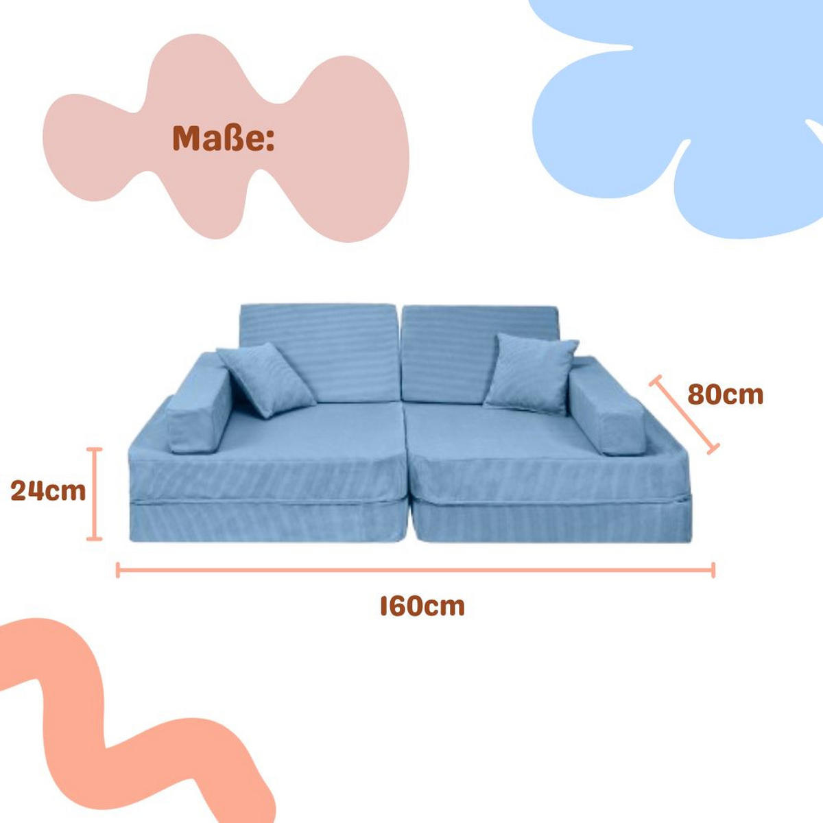 KINDERSOFA, Angelove, Cordsamt, Türkis - Türkis, Textil (160/24/80cm) - MeowBaby