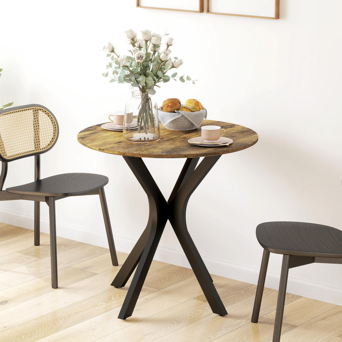 ESSTISCH, Runder Küchentisch, Moderner Esszimmertisch mit Spider-Stahlgestell - Braun, Holzwerkstoff (78/78/75cm) - HOMCOM