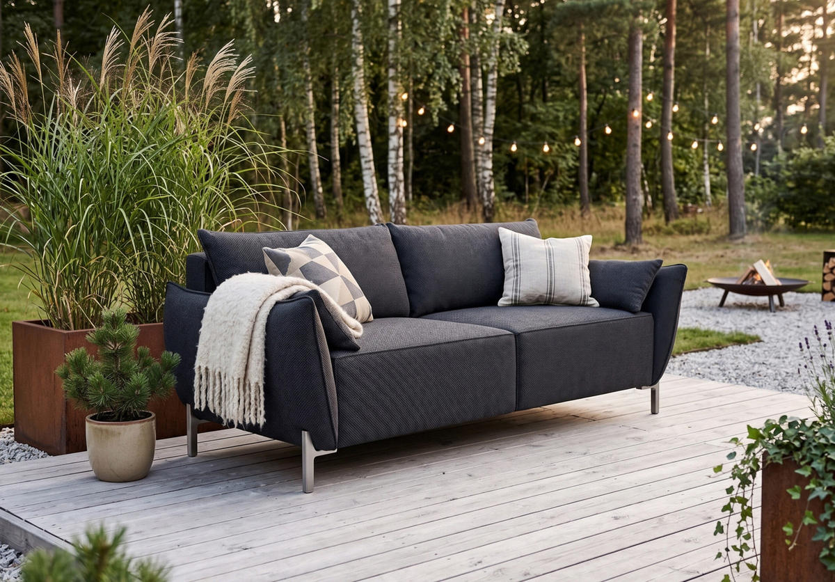 SOFA 2-Sitzer für Terrasse und Garten, Stoff Sunlight, Graphit, SUNMEE - Dunkelgrau, Holz (158/90/95cm) - Kaiser Möbel
