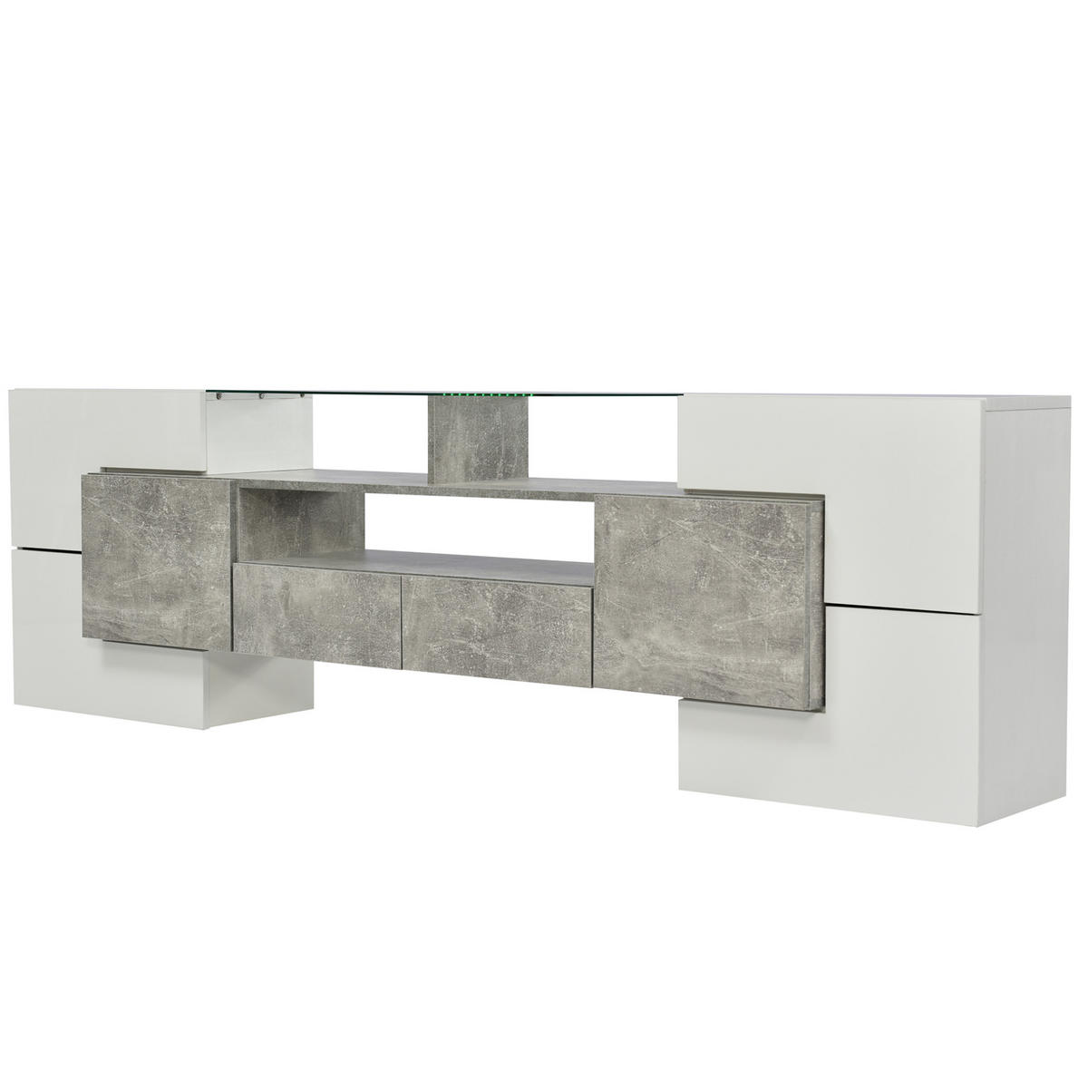 TV-LOWBOARD aus MDF und Spanplatte 200x35x60 cm Weiß-Betonoptik mit LED-Beleuchtung und Stauraum - Weiß, Holzwerkstoff (200/60/35cm) - IVMEU
