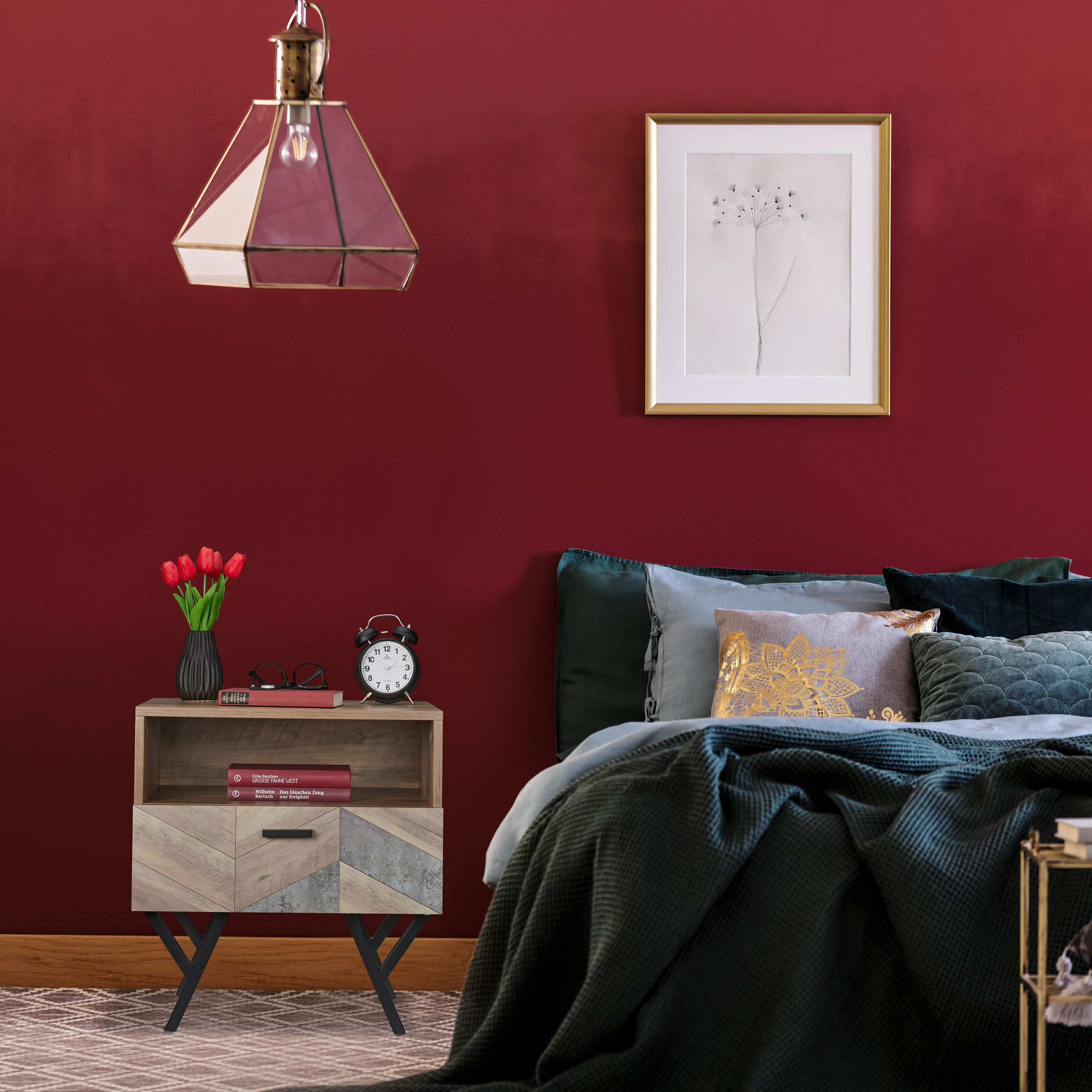 NACHTTISCH - Hellbraun, Holzwerkstoff/Metall (42/50/53cm) - Relaxdays