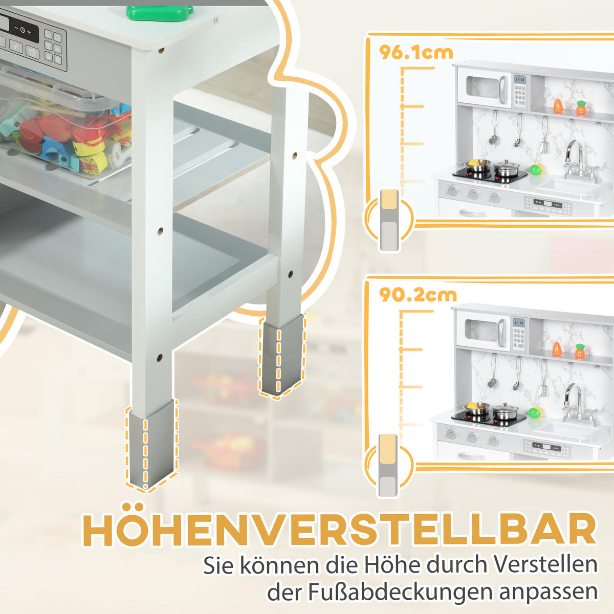 KINDERKÜCHE Spielküche mit Elektroherd, Mikrowelle, Spüle & Wasserhahn - Weiß, Holzwerkstoff (70.1/28/96.1cm) - AIYAPLAY