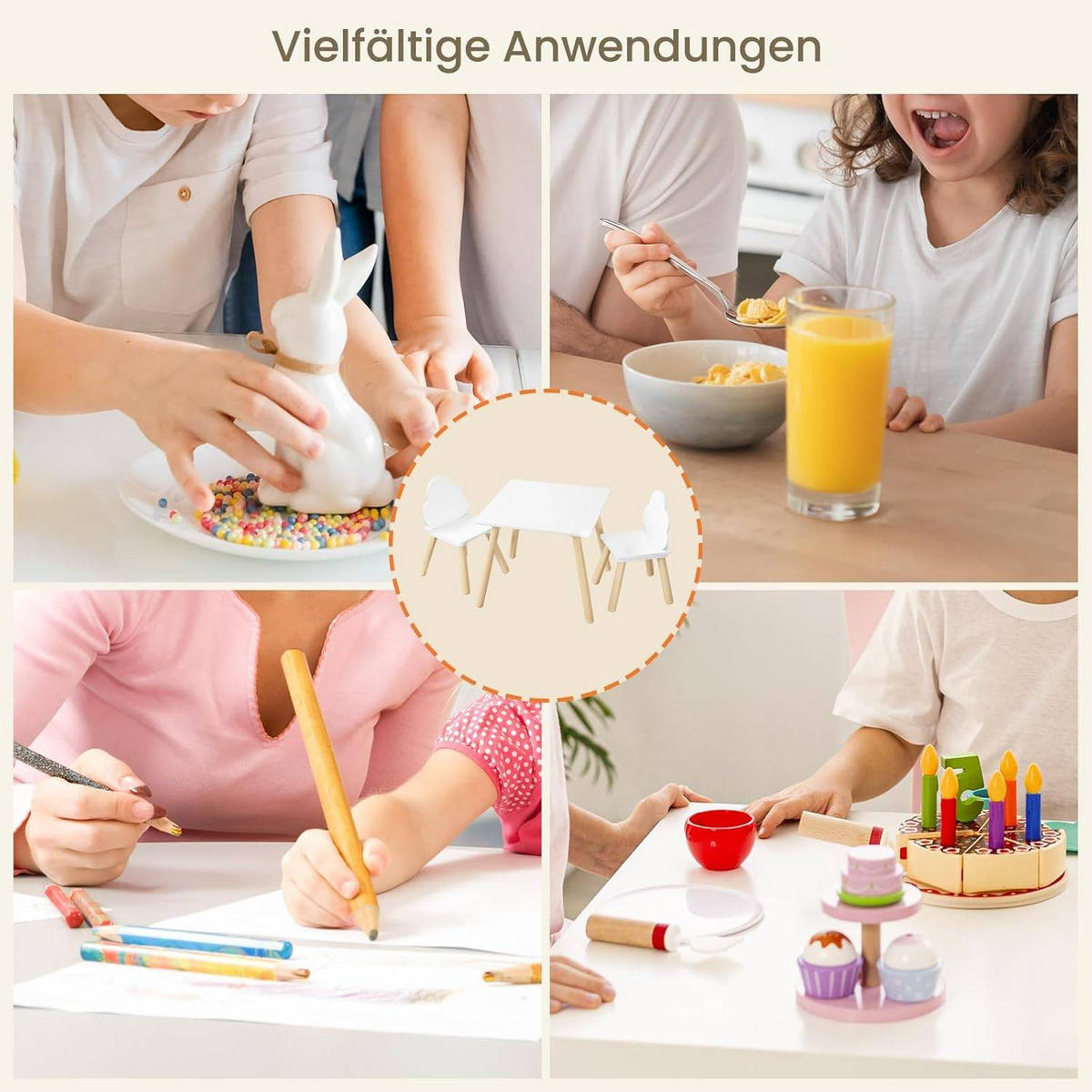 KINDERSITZGRUPPE quadratischer Tisch, Weiß - Naturfarben/Weiß, Holz/Holzwerkstoff (50/44/50cm) - Woltu