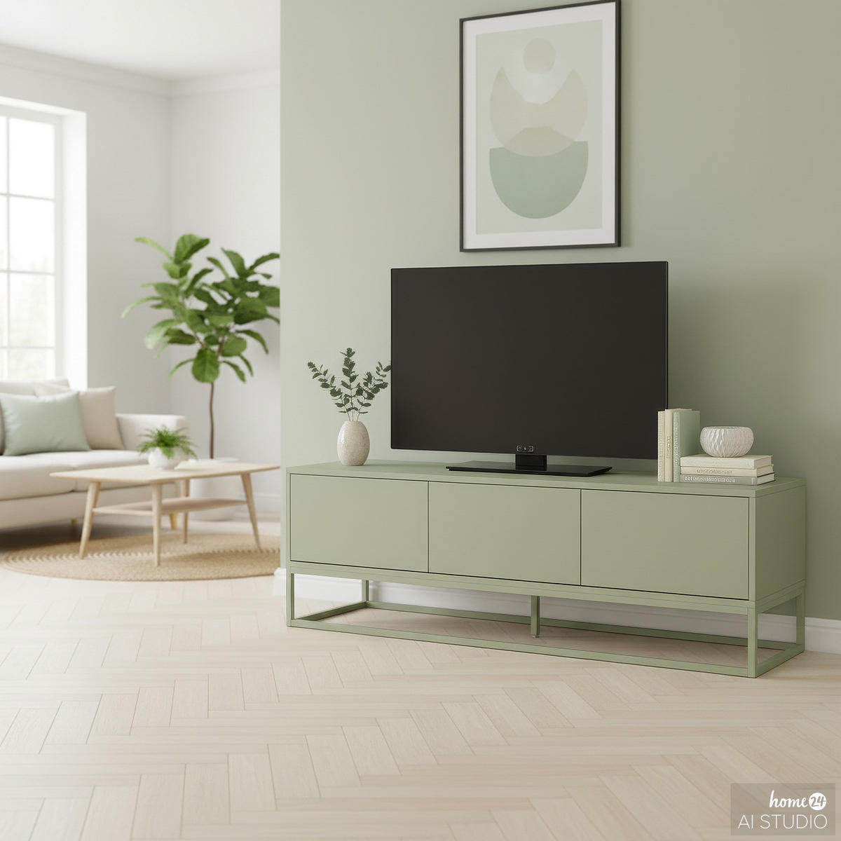 TV-LOWBOARD - Salbeigrün, Holzwerkstoff/Metall (180/52/40cm) - home24