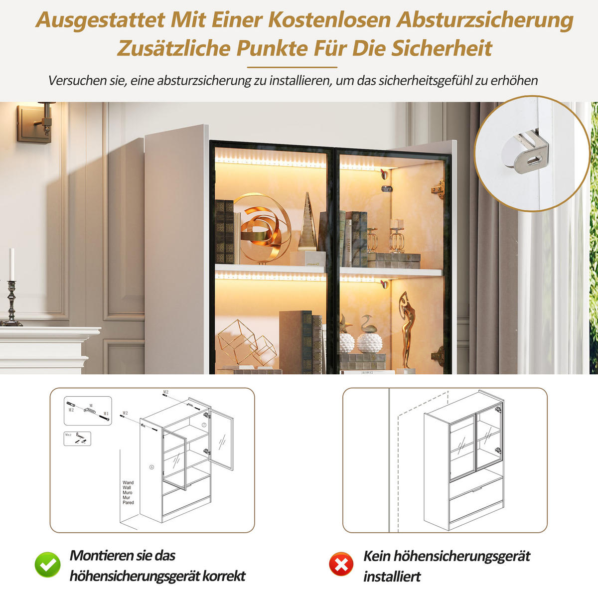 VITRINE LED Matt Glasvitrine Klapptür 120cm Weiß Standvitrine - Weiß, Holzwerkstoff (80/120/35cm) - FLIEKS