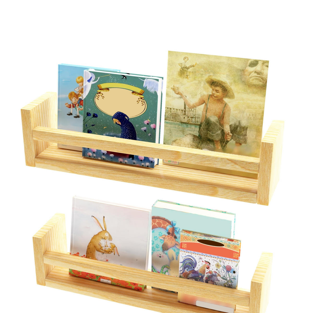 WANDREGAL-SET 4 TLG. Nykarleby - Naturfarben, Holz (44/10/9cm) - [en.casa]