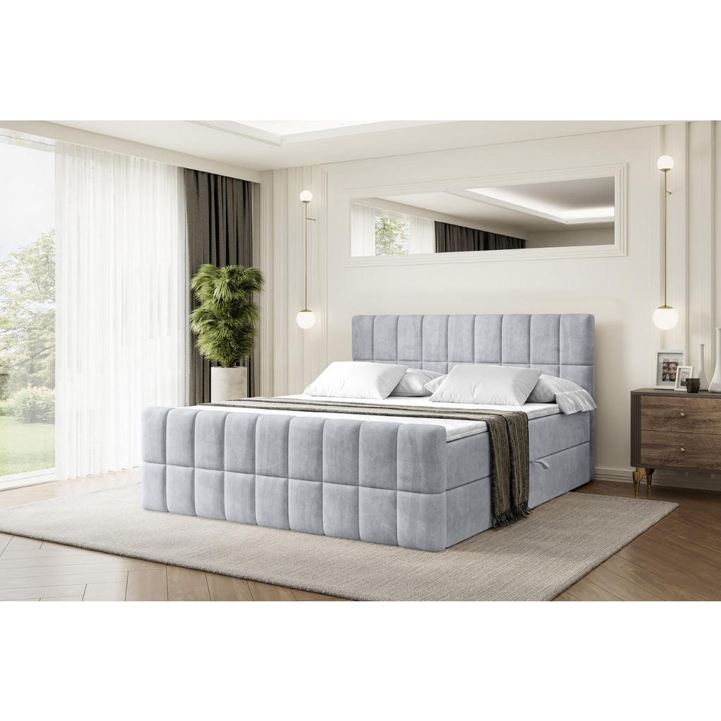 Thumbnail - Altdecor Boxbett, Hellgrau, Holzwerkstoff, Höhe ca. 20 cm, 140x200 cm, Schlafzimmer, Betten, Boxspringbetten