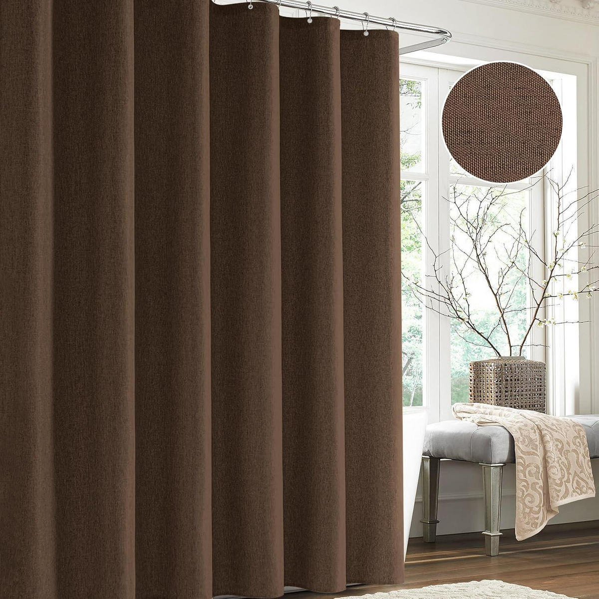 DUSCHVORHANG Leinen Braun 182 x 182 cm - Braun, Textil (182/182cm)