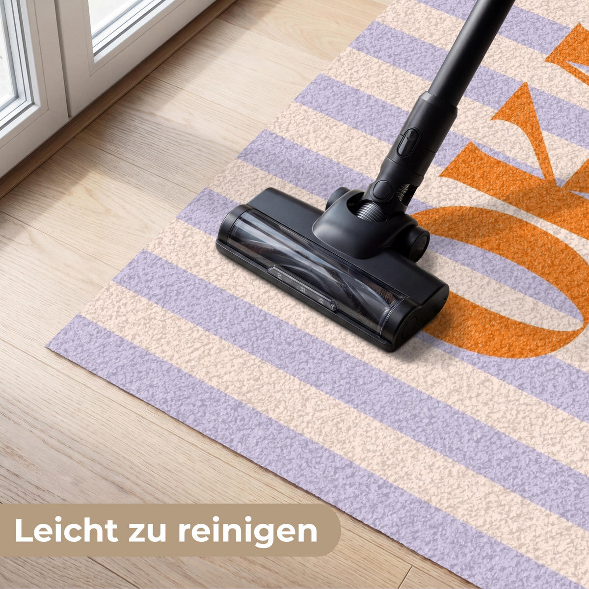 FUSSMATTE Lila – Orange – Streifen – Okay 120x80 cm - Flieder, Kunststoff (120/0.4cm) - MuchoWow