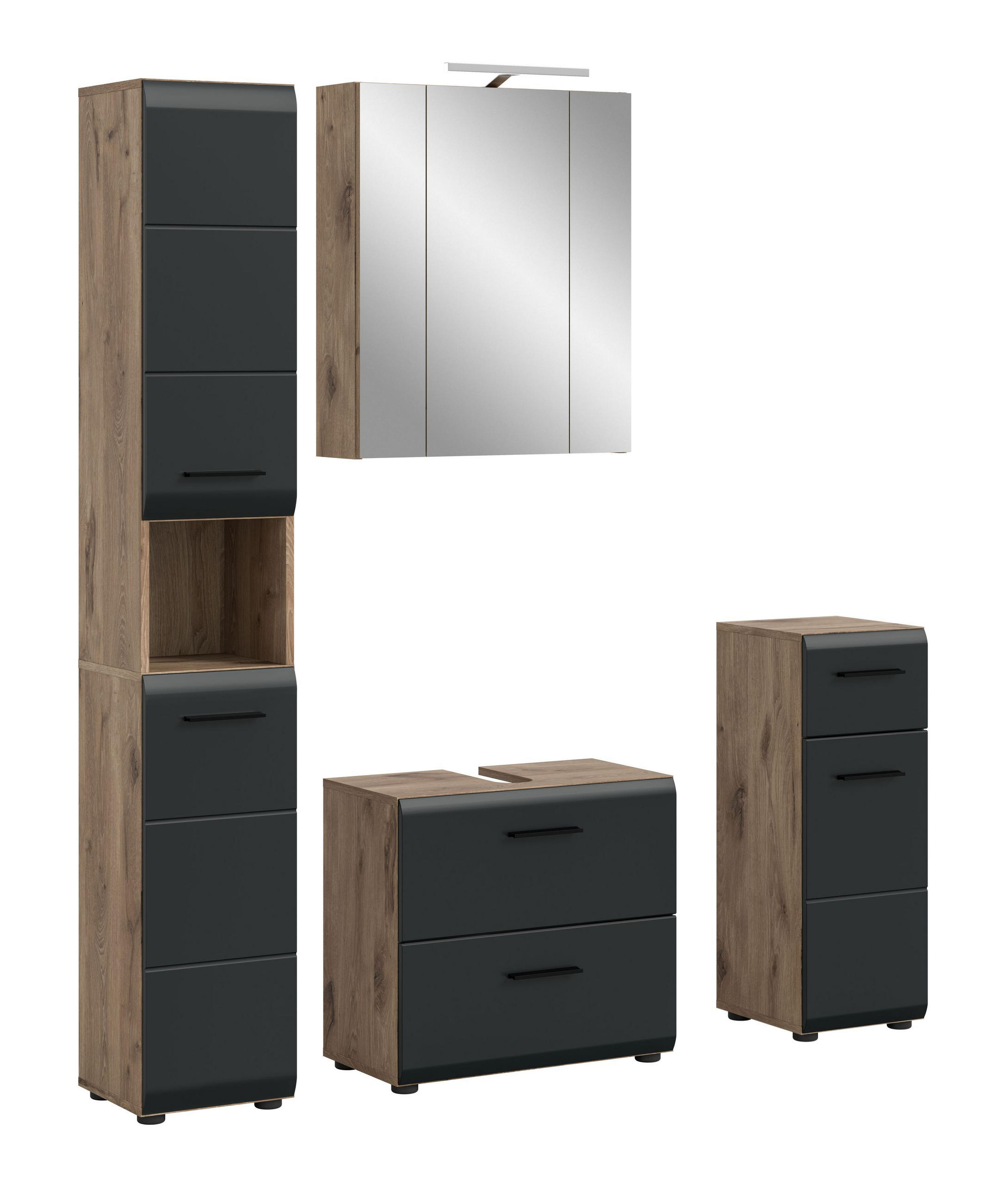 BADEZIMMER Alba 5-tlg. (B/H/T: ca. 150/185/30 cm) in Nox Oak /schwarz matt - Eichefarben, Holz (150/185/30cm)