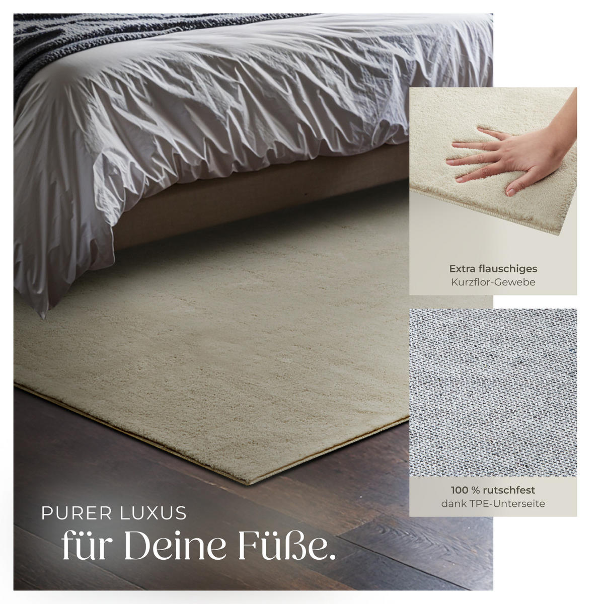 KURZFLORTEPPICH Soft Zone,rutschfeste Unterseite,beige - Beige, Kunststoff (170/120cm) - tectake