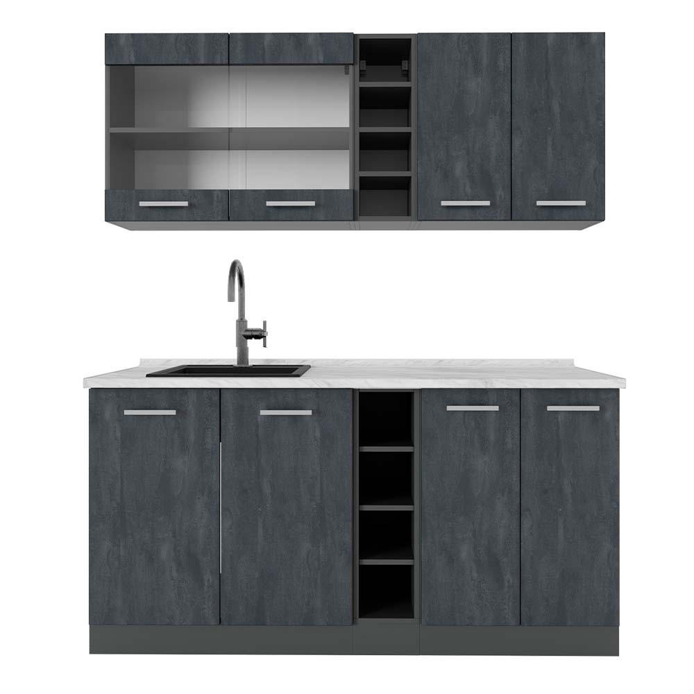 SINGLEKÜCHE R-Line Schwarz Beton/Anthrazit 160 cm AP Marmor - Anthrazit/Schwarz, Holzwerkstoff (160/81.6/60cm) - Vicco