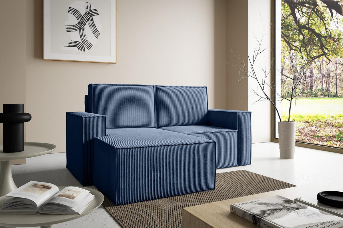ECKSOFA Orto Dunkelblau, Zweisitzer Kordecksofa linke seite - Dunkelblau, Holzwerkstoff/Textil (180/141cm) - Bettso